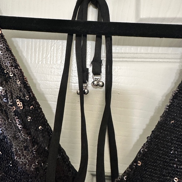 Free People Double Take Sequin Slip Mini Dress Black Rose Combo - Size XS - Picture 9 of 10